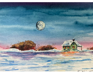 Landscape Original Chris Wakefield Watercolor Painting "Winter Is Here"